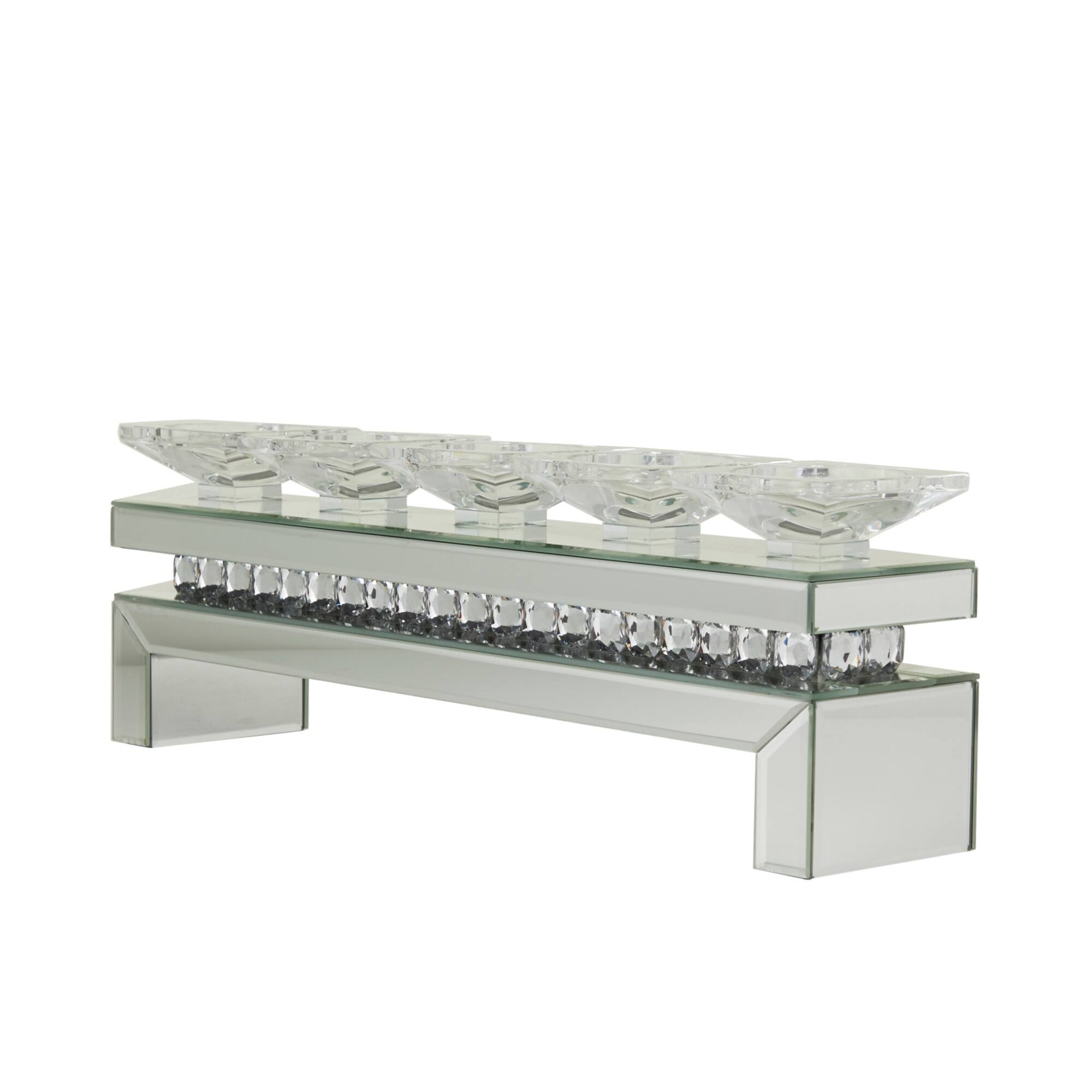 Set of 3 Silver MDF Glam Candle Holder, 7" x 20" x 4"